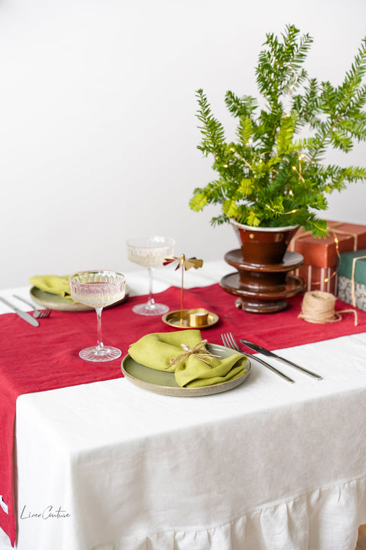 Rustic Ruffled Linen Table Cover – Wedding & Dining