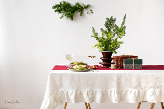 Rustic Ruffled Linen Table Cover – Wedding & Dining