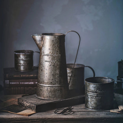 Old English Print Antique Metal Flower Vase