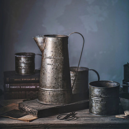 Old English Print Antique Metal Flower Vase