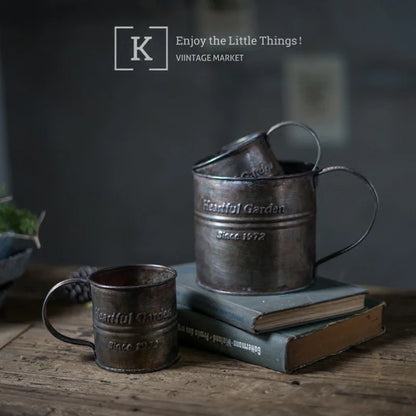 Old English Print Antique Metal Flower Vase