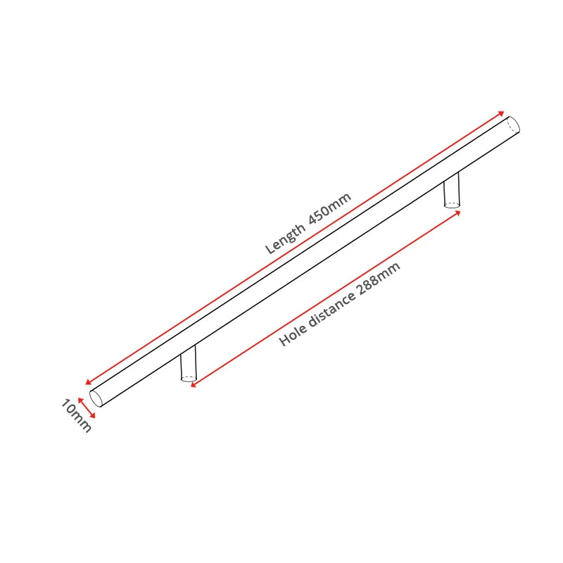 Brushed Stainless Steel T-Bar Cabinet Pulls – 2" to 24"