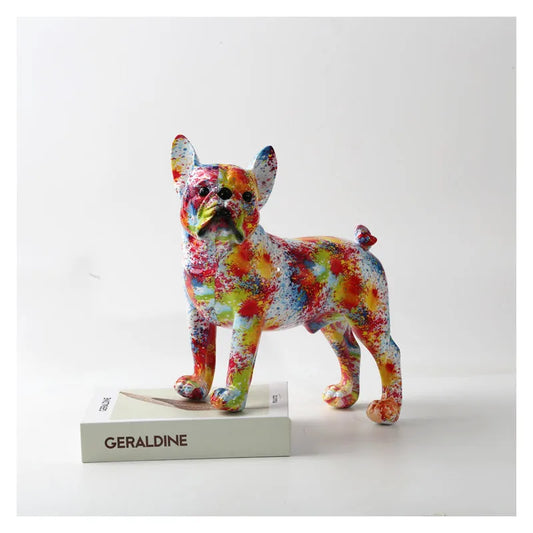 Modern Graffiti French Bulldog Statue - Artistic Water Transfer Resin Sculpture