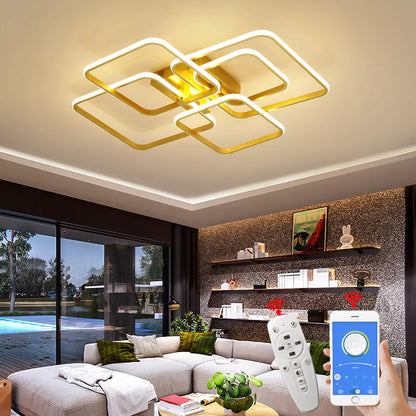 Modern Gold LED Ceiling Lamp with Remote and App Control