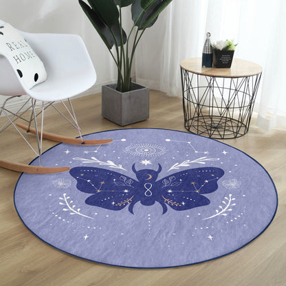 Modern Boho Rug with Purple Butterfly Pattern