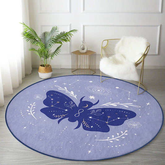 Modern Boho Rug with Purple Butterfly Pattern