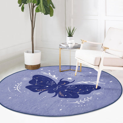 Modern Boho Rug with Purple Butterfly Pattern
