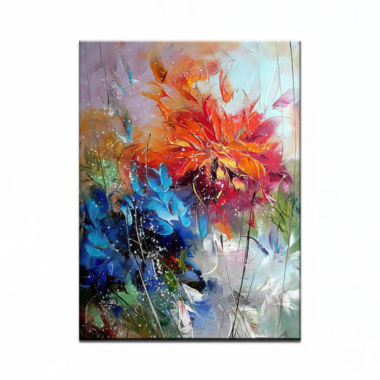Hand-Painted Abstract Floral Canvas Art – Vibrant Modern Wall Décor