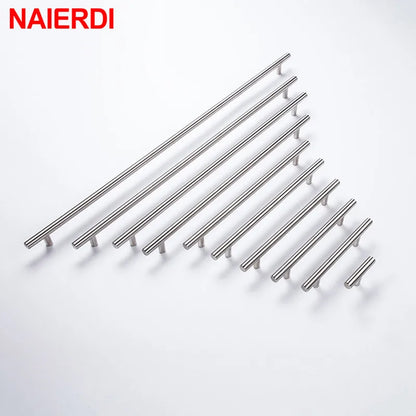 Set of metal cabinet handles arranged in a pyramid formation on a white background with NAIERDI branding.
