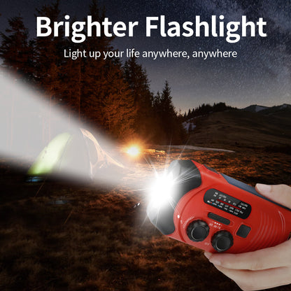 Red flashlight being used in a dark outdoor setting with text 'Brighter Flashlight' and 'Light up your life anywhere, anywhere'.