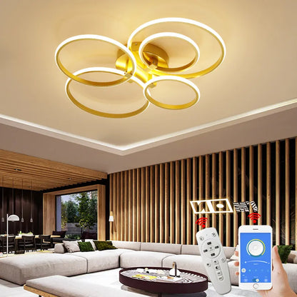 Modern Gold LED Ceiling Lamp with Remote and App Control