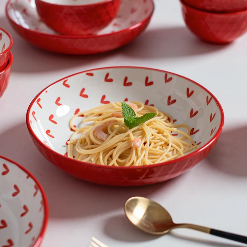 Modern Porcelain Dinnerware with Playful Heart Pattern