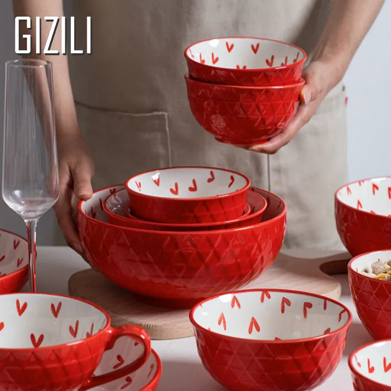 Modern Porcelain Dinnerware with Playful Heart Pattern