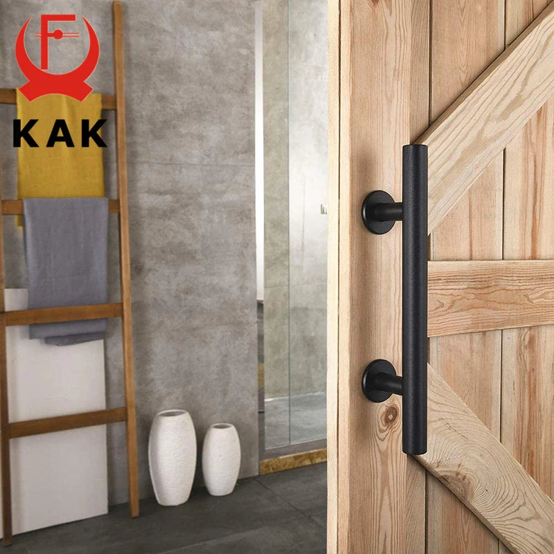 KAK 12" Matte Black Barn Door Handle & Flush Pull Set