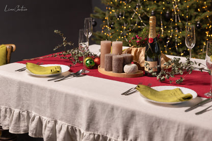 Rustic Ruffled Linen Table Cover – Wedding & Dining