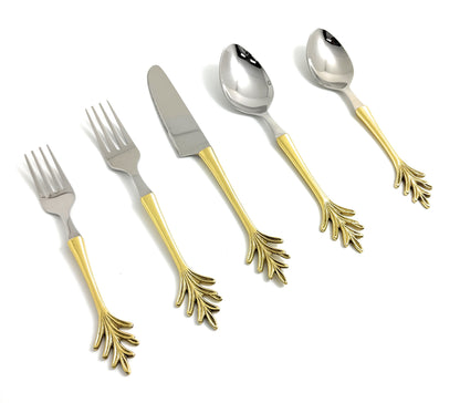 Leaf Motif Gold Flatware Set – 20-Piece Stainless Steel Dining Set