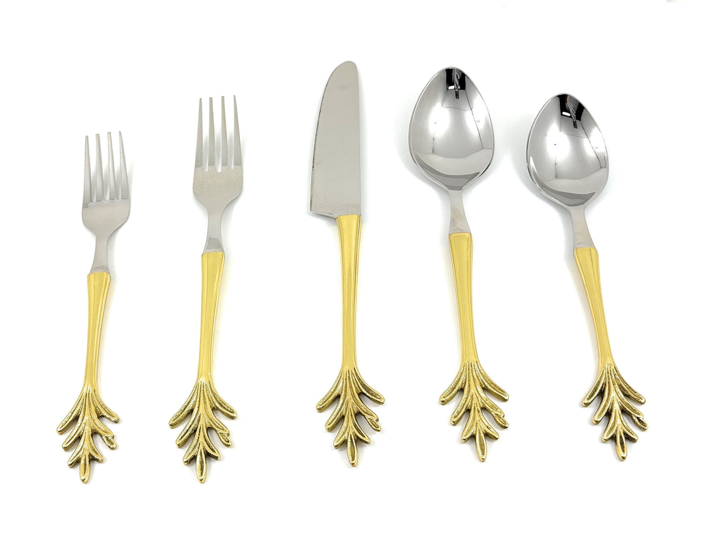 Leaf Motif Gold Flatware Set – 20-Piece Stainless Steel Dining Set