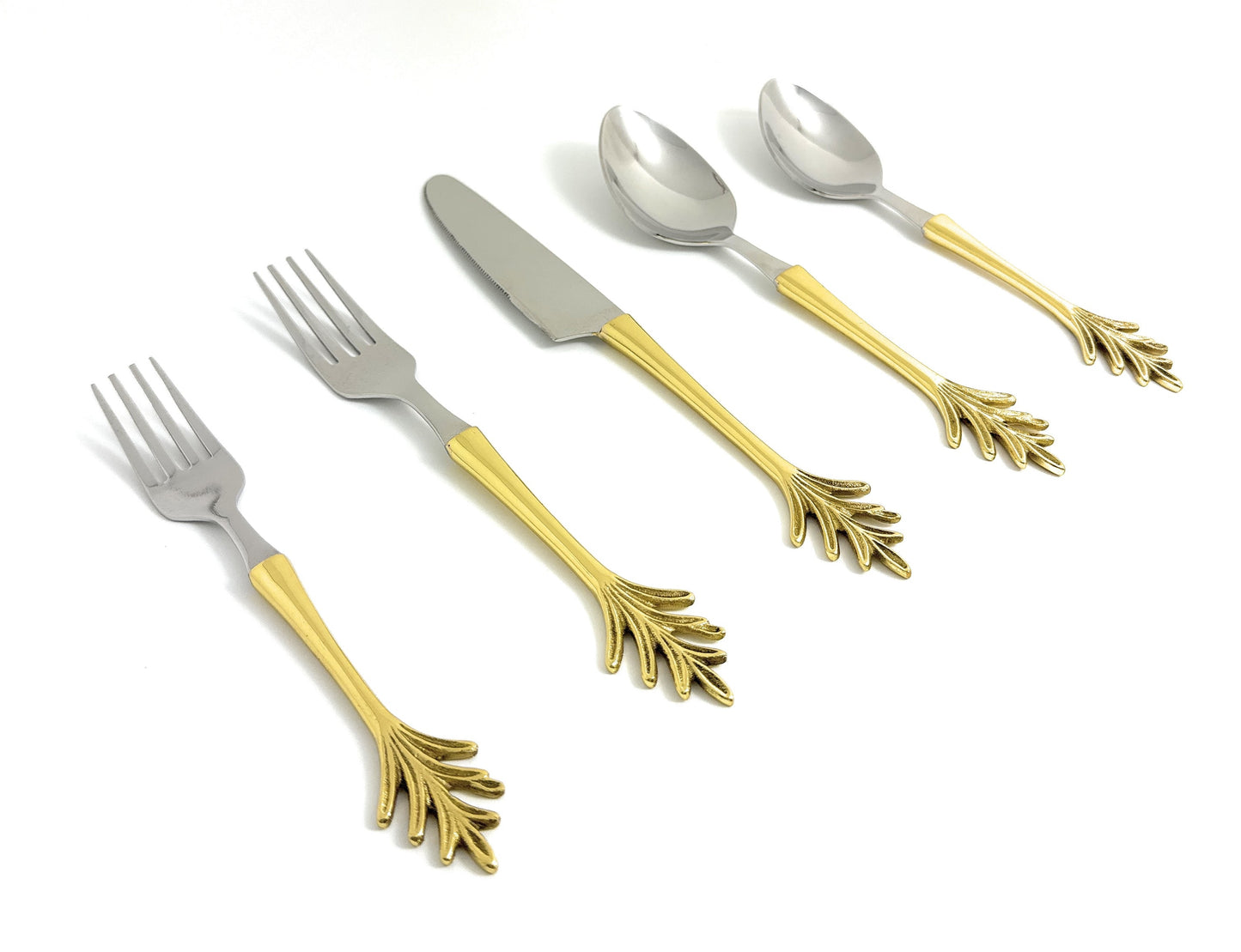 Leaf Motif Gold Flatware Set – 20-Piece Stainless Steel Dining Set