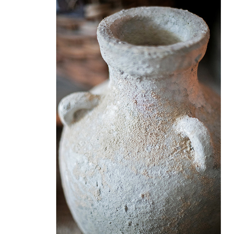 Handmade Zen-style stoneware vase in tan and brown tones