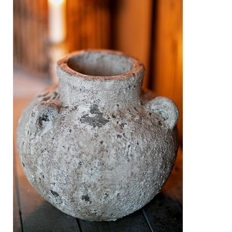 Handmade Zen-style stoneware vase in tan and brown tones