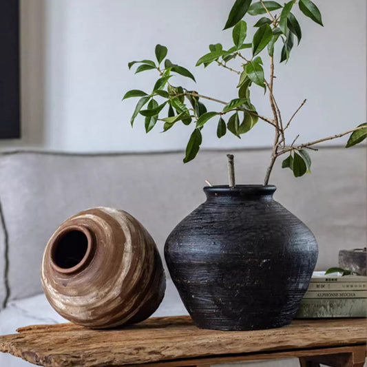 Japanese-inspired terracotta-concrete jar for succulents or decor