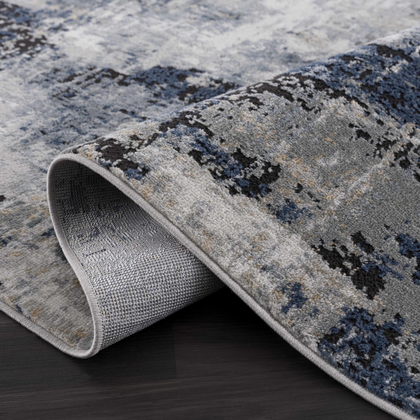 Modern Artistic Area Rug – Campsall Collection in Soft Blue and Gray Tones