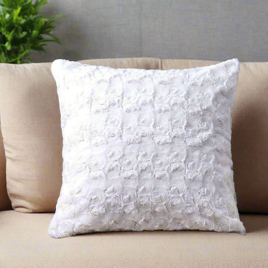 Luxury White Rose Textured Pillow Sham – Faux Fur & Sherpa