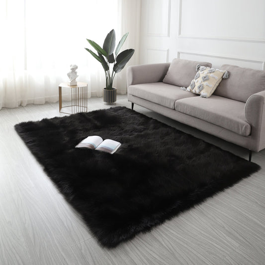 Faux Fur Black Area Rug