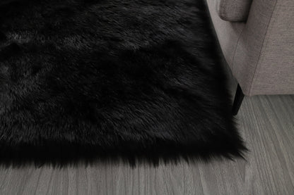Faux Fur Black Area Rug