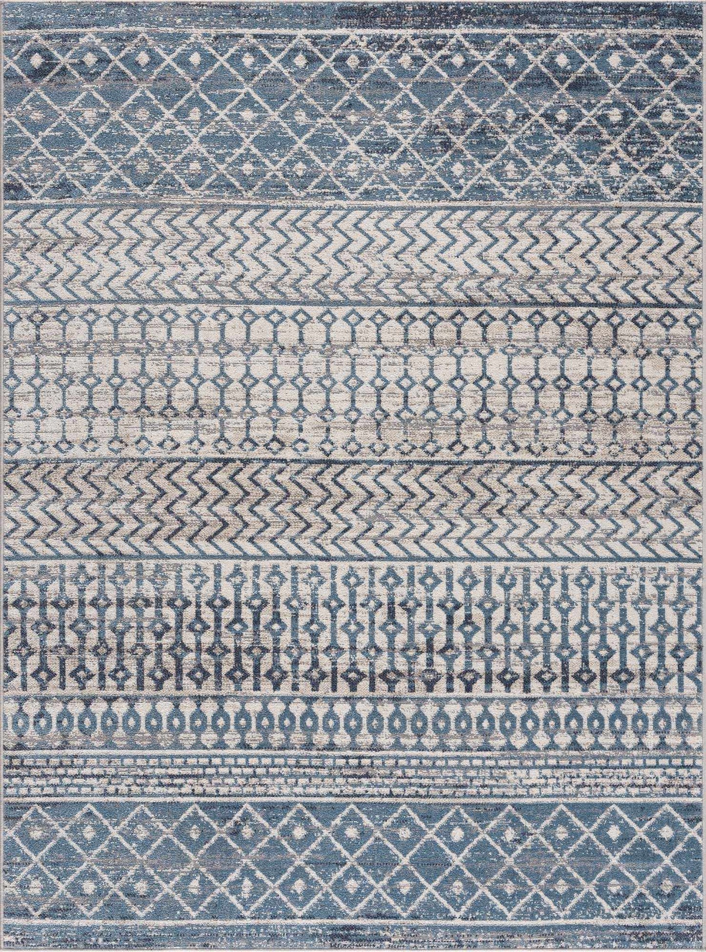 South Glenn Blue Washable Area Rug – Easy Care Geometric Design