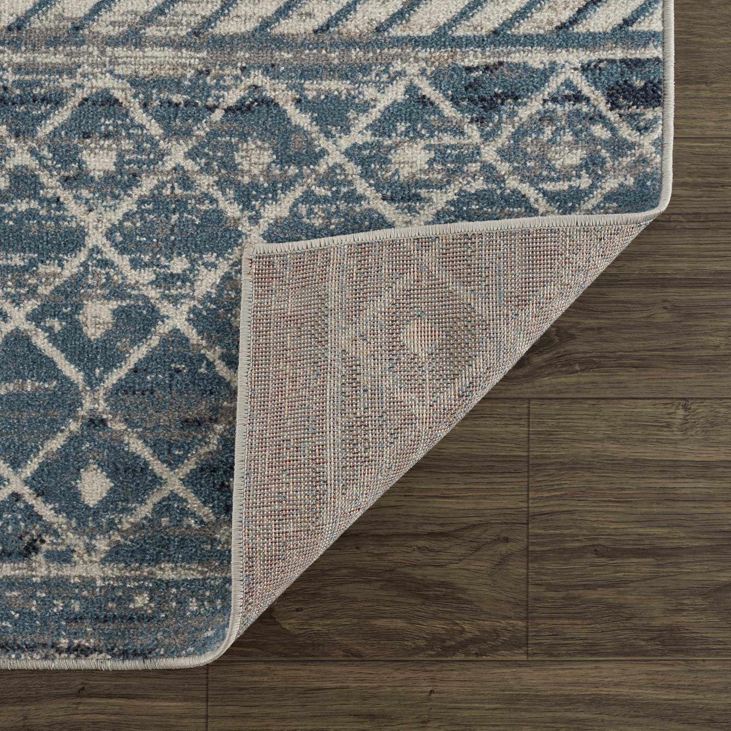 South Glenn Blue Washable Area Rug – Easy Care Geometric Design