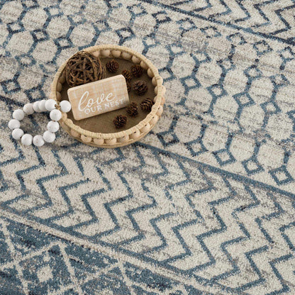 South Glenn Blue Washable Area Rug – Easy Care Geometric Design