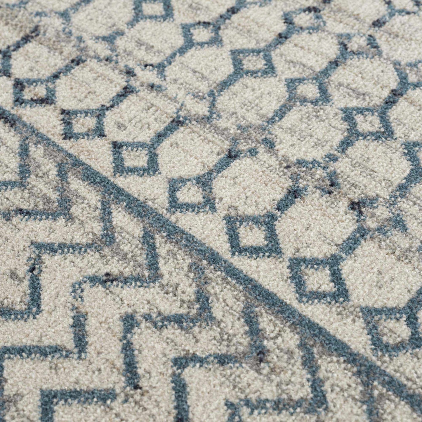 South Glenn Blue Washable Area Rug – Easy Care Geometric Design