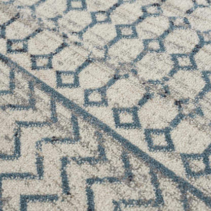 South Glenn Blue Washable Area Rug – Easy Care Geometric Design