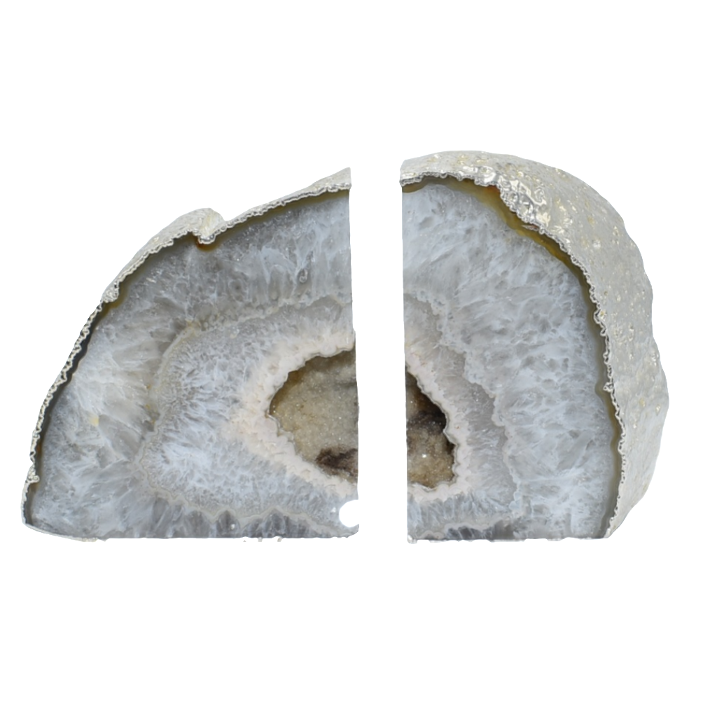 Silver Electroplated Agate Bookends | Polished Geode Book Ends