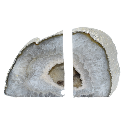 Silver Electroplated Agate Bookends | Polished Geode Book Ends