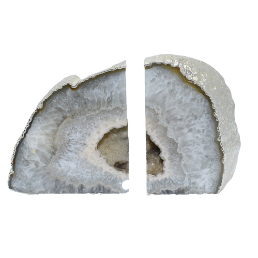 Silver Electroplated Agate Bookends | Polished Geode Book Ends