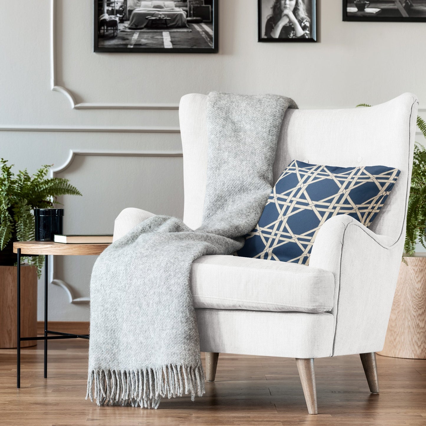 DaVinci Blue & White Cotton Throw Pillow – Cozy Luxury Accent