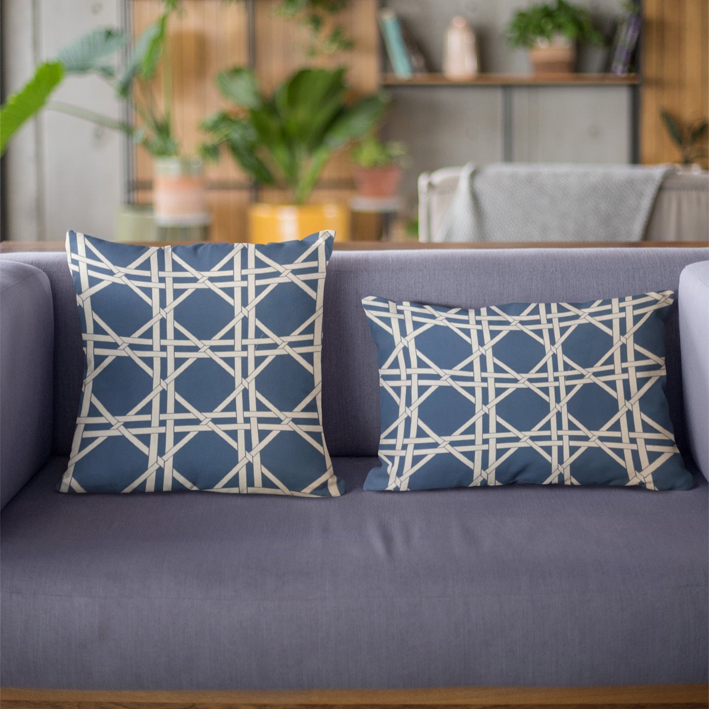 DaVinci Blue & White Cotton Throw Pillow – Cozy Luxury Accent