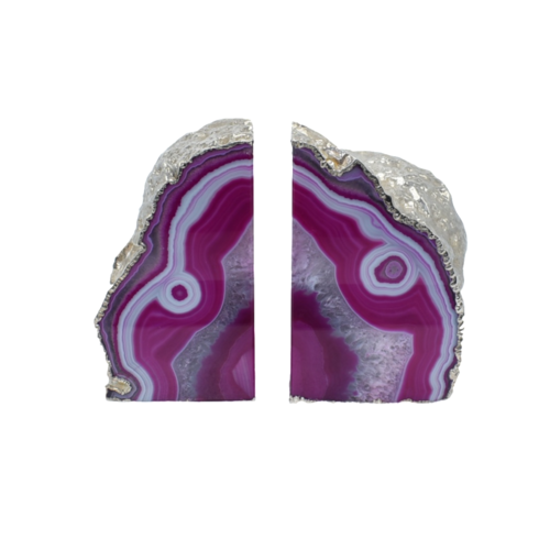 Silver Electroplated Agate Bookends | Polished Geode Book Ends