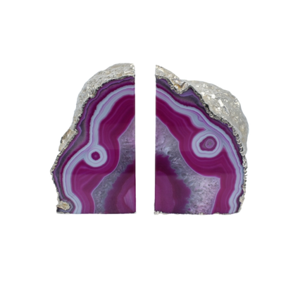 Silver Electroplated Agate Bookends | Polished Geode Book Ends