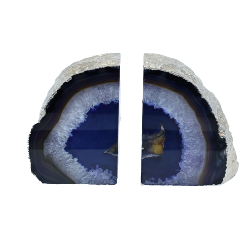 Silver Electroplated Agate Bookends | Polished Geode Book Ends