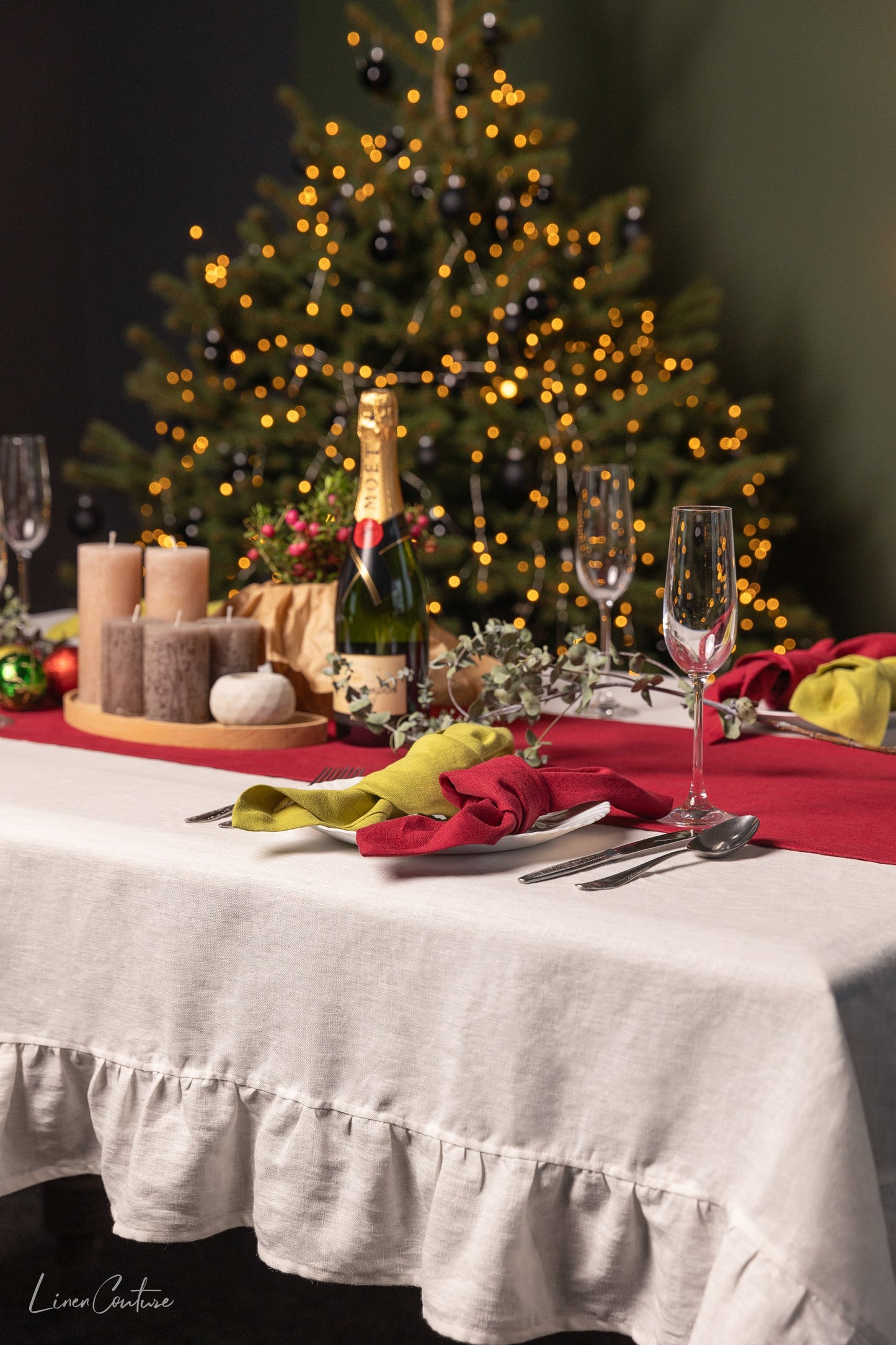 Rustic Ruffled Linen Table Cover – Wedding & Dining