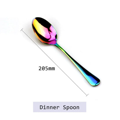 Rainbow Stainless Steel Flatware Set (4-Piece) – Modern Mirror-Polished Cutlery