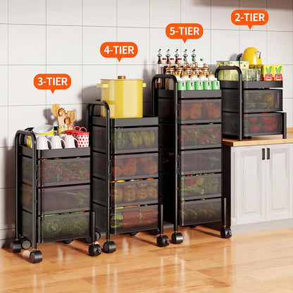 4- or 5-Tier Rotating Mesh Storage Cart
