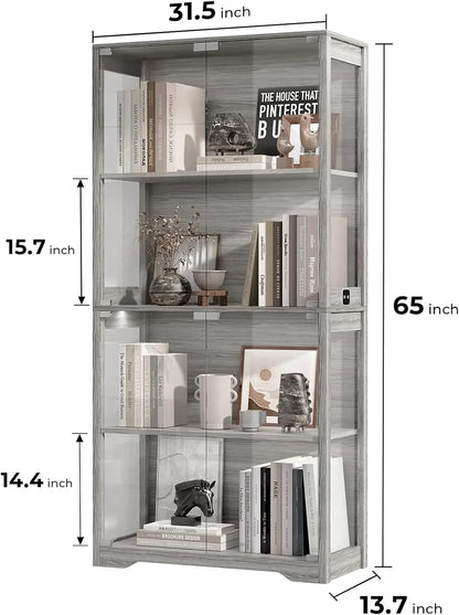 4-Tier Glass Display Cabinet with Soft LED Lighting – Modern Curio Cabinet