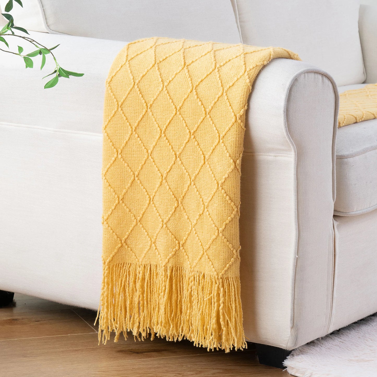 Textured Tassel Throw Blanket for Sofa or Bed