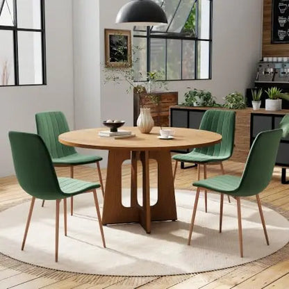 Linden 47" Round Walnut Dining Table Set with 4 Chairs