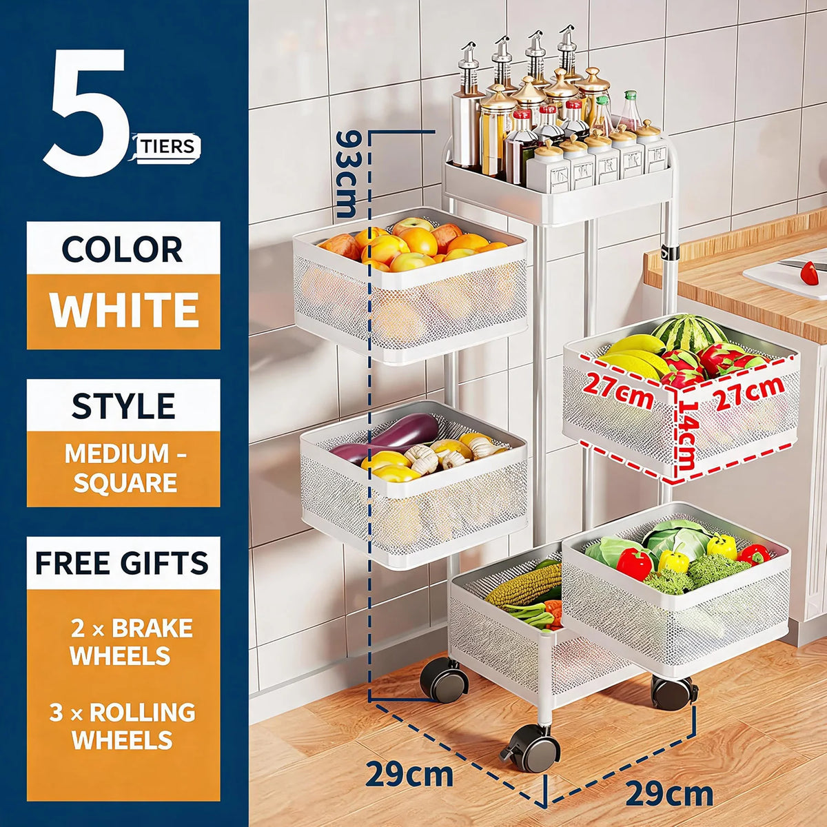 4- or 5-Tier Rotating Mesh Storage Cart