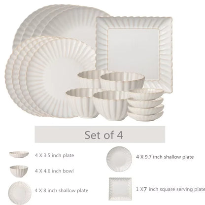 White Chrysanthemum Shaped Ceramic Dinner Sets  Bowl Dish Plates Porcelain